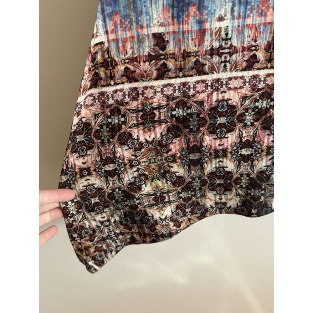 World Unity XL Multi-color Eastern Print Tunic Top Studded Asymmetrical Boho - Picture 4 of 14